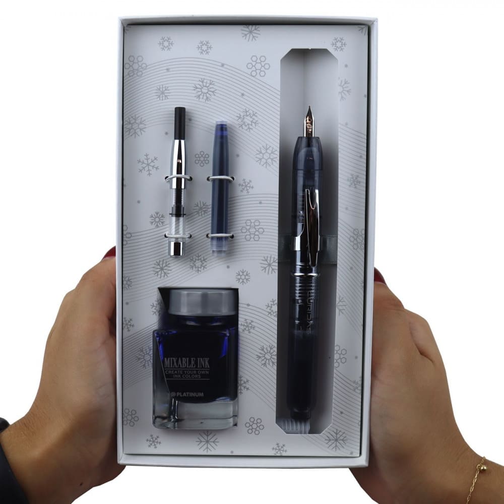 Conjunto Caneta Tinteiro Platinum Curidas EF Graphite Smoke Edição Limitada